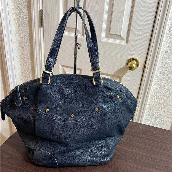 MCM Shoulder Bag in leather with studs- Navy Blue